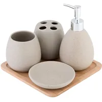 Testrut axentia Badaccessoires 5-teiliges Set Avignon aus Keramik, Bambus,