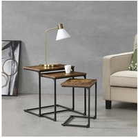 [en.casa] en.casa Beistelltischset Tjörn 3er Set Metallgestell Dunkler Holzton