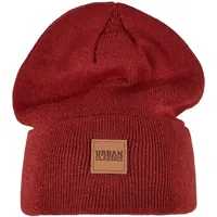 URBAN CLASSICS Synthetic Leatherpatch Long Beanie in Rot, Größe