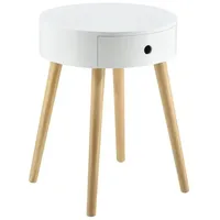 [en.casa] Beistelltisch mit Schublade Retrodesign Weiß