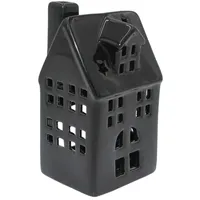 Dekohelden24 Windlichthaus/Lichthaus aus Porzellan in schwarz, Größe L/B/H ca.