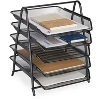 Relaxdays Dokumentenablage 5 Fächer, Briefablage, Mesh-Metall, HxBxT: 37,5 x