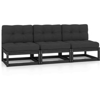 VidaXL 3-Sitzer-Sofa mit Kissen Kiefer Massivholz - Schwarz