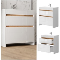 Vicco Badmöbel-Set Detmold Weiß 2 Teile Unterschrank 80 cm