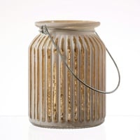 MARELIDA Windlicht - geriffeltes Glas Metallhenkel H: 14,5cm -