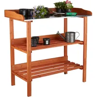 Relaxdays Pflanztisch, Holz, Metallplatte, 3 Ebenen, Arbeitsplatte Gewächshaus, HBT:
