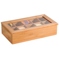 KESPER Teebox mit 10 Fächern und Sichtfenster, Material: Bambus,