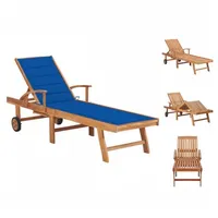 VidaXL Sonnenliege mit Auflage Königsblau Massivholz Teak