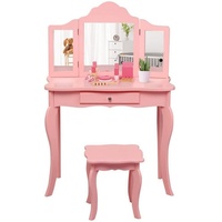 Costway Kinder Schminktisch mit Hocker und Abnehmbarer Spiegel,
