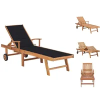 VidaXL Sonnenliege mit Auflage Schwarz Massivholz Teak
