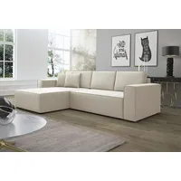 Fun Möbel Ecksofa Schlafsofa Sofa CONOR Kunstleder, Creme Ottomane