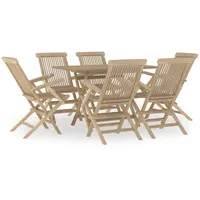 VidaXL 7-tlg. Garten-Essgruppe Grau Massivholz Teak