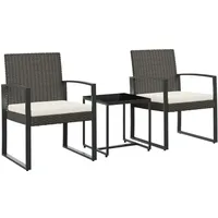 VidaXL 3-tlg. Garten-Essgruppe mit Kissen Braun PP-Rattan