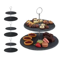 Relaxdays 4 x Etagere mit 2 Etagen, Schiefer, Kuchen,