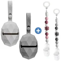 MiaMia 4-tlg. Schnuller-Zubehör-Set - 2x Silikon-Schnullerbox + 2x Schnullerkette