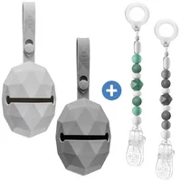 MiaMia 4-tlg. Schnuller-Zubehör-Set - 2x Silikon-Schnullerbox + 2x Schnullerkette