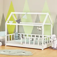 Homestyle4u Kinderbett Weiß Holz, 80x160 cm Bodenbett Montessori Bett