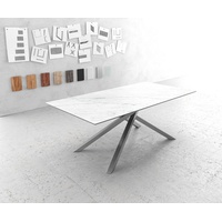DeLife Esstisch Edge 200x100cm Keramik Laminam®Statuarietto Weiß Kreuzgestell Rechteck