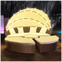 Swing&Harmonie LED Polyrattan Sonneninsel inkl. Abdeckcover braun/weiß