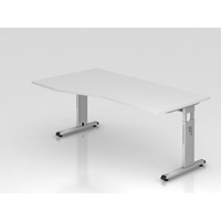 Hammerbacher Gradeo höhenverstellbarer Schreibtisch weiß Trapezform, C-Fuß-Gestell silber 180,0
