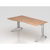 Hammerbacher FS18 höhenverstellbarer Schreibtisch nussbaum Trapezform, C-Fuß-Gestell silber 180,0