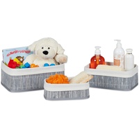 Relaxdays Aufbewahrungskorb 3er Set, Stoffbezug, Bambus, rechteckig, Bad, Accessoires,