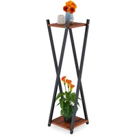 Relaxdays Blumenständer, 2 Etagen in Holzoptik, Metall/MDF, moderner Blumenhocker,