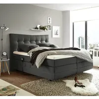 Lomadox Boxspringbett MALIBU-09, schlamm in 180x200cm mit 7-Zonen-Tonnentaschenfederkern-Matratze beige|grau