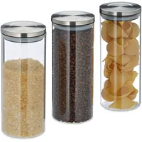 Relaxdays Vorratsglas 3er Set, luftdicht, Edelstahl Deckel, für Pasta,