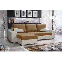 Fun Möbel Ecksofa Sofa COLLIN mit Schlaffunktion Weiss/Cappuccino Ottomane
