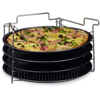 Relaxdays Pizzablech Set HBT:20x32x32cm, 4 Backbleche mit Ständer, Antihaft,