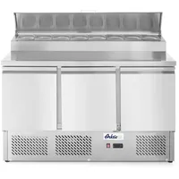 HENDI Kühltisch, Dreitürig, mit Aufsatz Kühlvitrine 380L, 230V/310W, R600a
