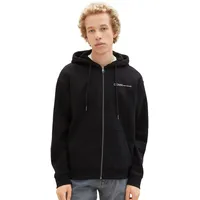 Tom Tailor Denim Herren Basic Kapuzenjacke mit Logo-Print, Black,