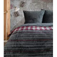 One-home Winter Bettwäsche Teddy Plüsch gestreift anthrazit Nicki Fleece