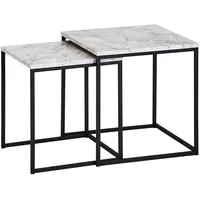KADIMA DESIGN Marmor-Optik Beistelltisch Set, moderne Wohnzimmermöbel, robustes Metallgestell,