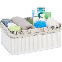 Relaxdays Aufbewahrungskorb, Stoffbezug mit Retro-Print, Bambus, rechteckig, Bad Regalkorb