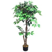 Decovego Kunstpflanze Ficus Benjamin, Kunstbaum im Topf, mit Echtholzstamm,