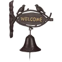 Relaxdays Türglocke Gusseisen WELCOME, Antik-Stil, goldene Buchstaben, Schild mit