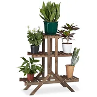 Relaxdays Blumentreppe 3 Ebenen, Aus Holz, Blumenständer für innen,