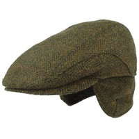 Breiter Schiebermütze Ohrenklappen Flatcap Schirmmütze 100% Wolle Oliv 57