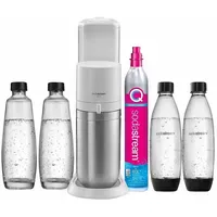Sodastream Duo weiß + 2 Glaskaraffen+ 2 PET-Flaschen +