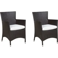 Beliani Gartenstuhl 2er Set Dunkelbraun Weiß Polyrattan inkl. Sitzkissen