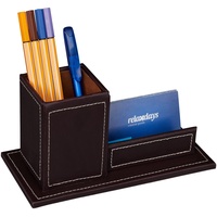 Relaxdays Schreibtisch Organizer mit Stiftebecher & Visitenkartenhalter, Kunstleder, HBT: