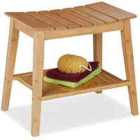 Relaxdays Badhocker mit extra Ablagefläche, Sitzhocker aus Bambus, HxBxT: