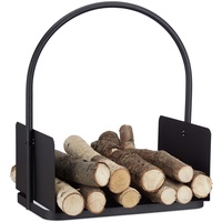 Relaxdays Kaminholzkorb schwarz, Brennholzkorb groß, Holzwiege Kamin, Feuerholzkorb Metall,
