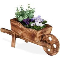 Relaxdays Pflanzschubkarre, gebranntes Holz, Gartendeko, Vintage Design, zum Bepflanzen,