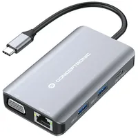 Conceptronic Dock USB-C->HDMI,VGA,GbE,3xUSB3.0,100WPD 0.25m