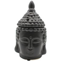 Dekohelden24 Duftlampe als Buddhakopf in schwarz/Aromalampe/Duftlicht/Duftstövchen, aus Keramik, Größe: