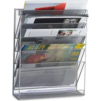 Relaxdays Wandprospekthalter silber DIN A4 quer 6 Fächer