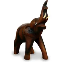 Livasia Holzelefant (Rüssel Oben) Tierskulptur aus Massivholz, Holzfigur (Kleiner
